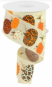 2.5” x 10 yards, Leopard Pumpkins on Royal