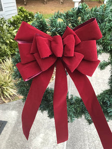 Burgundy Outdoor Flocked Velvet Christmas Bow