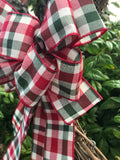 Cranberry Red, Emerald & Ivory Plaid Christmas Bow for Wreaths, Lanterns, Swags