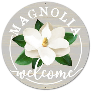 12"Dia Metal Magnolia Welcome Sign