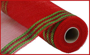 10.25"X10yd Border Stripe Metallic Mesh:  Red & Lime Green