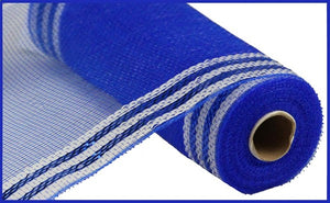 10.25"X10yd Border Stripe Metallic Mesh:  Royal Blue & White