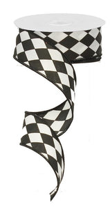 1.5" x 10 yards, Black/White Harlequin Ribbon