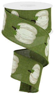 2.5"X10yd Pumpkins W/Leaves On Royal:  Moss/Cream/Brown