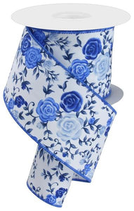 Mini Roses Ribbon:  White, Blue