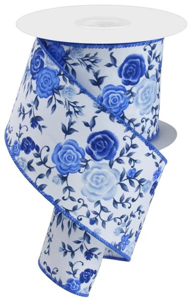 Mini Roses Ribbon:  White, Blue