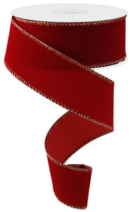 1.5"X10yd Outdoor Velvet Ribbon:  Red with Gold Edge